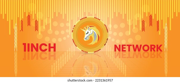 1Inch Network 1INCH cryptocurrency logo and symbol banner background, decentralized finance blockchain vector cryptocurrency background concept svg