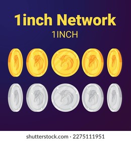 1inch Network (1INCH) realistic crypto currency golden isolated. eps vector svg