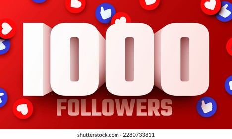 1.000 seguidores o 1.000 gracias. Amigos de redes sociales, seguidores, usuarios de la web Gracias a los suscriptores o seguidores y a los que les gusta. Ilustración del vector