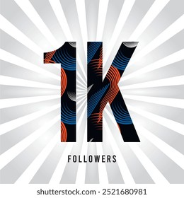 1k follower celebration. Thank you 1000 followers greeting template banner. Banner for 1k social friends and followers. Celebrate subscribers and followers.