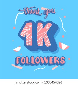 1k followers post. Social media banner. 1000 subscribers thank you. Vector color illustration.