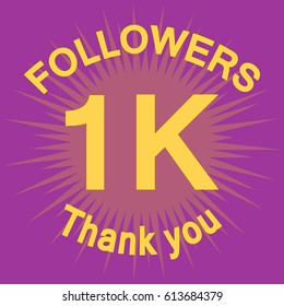 1K followers with thank you. Colorful flat vector stock illustration
