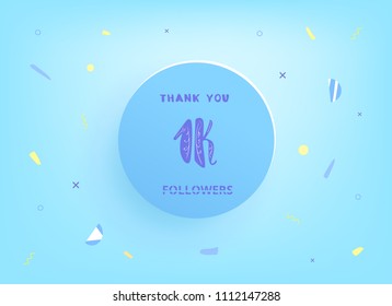 1K followers thank you post with decoration. 1000 subscribers  vintage banner with round badge. Greeting card for social networks. Vector illustration.