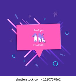 1K followers thank you post with decoration. 1000 subscribers  banner with speech bubble badge. Greeting card for social networks. Vector illustration.