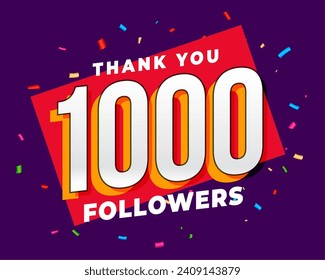 1k social media followers thank you post with colorful confetti design vector