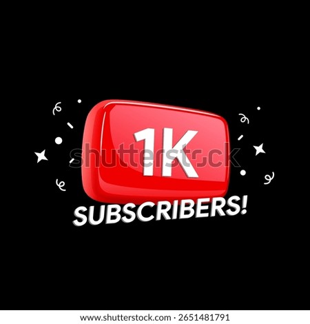 1K Subscribers banner. One thousand followers. Social media blog 1000 users achievement.Youtube video vlog milestone. Content creator stats badge. Vector illustration design.