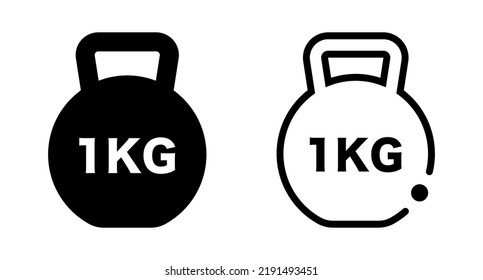 1KG weight icon set. Kettlebell silhouette icon set. Kilogram. Vector.