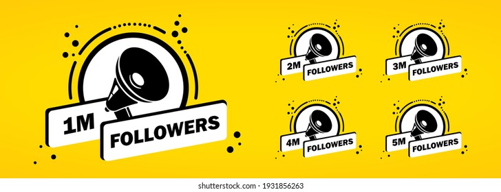 1m 2m 3m 4m 5m followes icon set. Social media users concept. Blogging. Vector on isolated white background. EPS 10