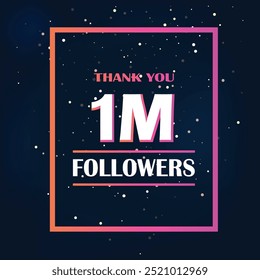 1M Follower celebration, 1M White Number on Dark background with sparkling confetti,Colorfull Thank you followers, 1M online social festive banner, 2M