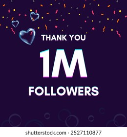 Plantilla de texto "1M followers" para dar las gracias después de lograr el hito en los sitios de redes sociales.