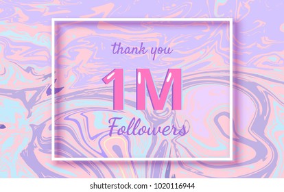 1M Followers thank you horizontal banner with liquid background. Template for social media post. Cover for graphic design. Ultra violet palette colors. One million followers. Vector illustration.