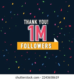 1M followers vector art illustration. Thank you followers vector template, Social sites post, Greeting card.
