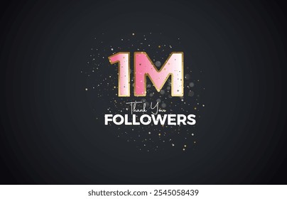 1M isolated on Dark background with sparkling confetti, Thank you followers peoples, golden, Black number 1M online social group, 2M
