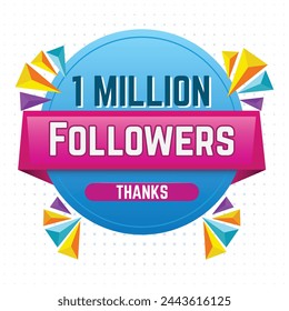 1M or one million network of social media. Thank you 1 million followers, modern banner design vectors. sky blue background.