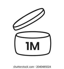 1m period after open pao icon sign flat style design vector illustration isolated on white background. 1 month pao expiration period for cosmetic packaging line art symbol.