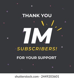 1M subscribers celebration background design. 1 Million subscribers. 1M subscribers celebration greeting banner vector illustration. 1 million celebration. Black Theme