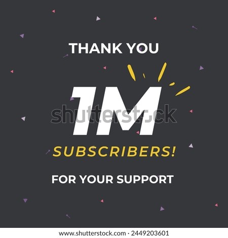 1M subscribers celebration background design. 1 Million subscribers. 1M subscribers celebration greeting banner vector illustration. 1 million celebration. Black Theme