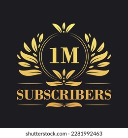 1M Diseño de celebración de suscriptores. Logotipo lujoso para suscriptores de 1M para suscriptores de medios sociales