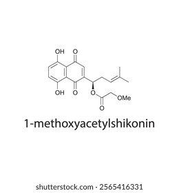 1-methoxyacetylshikonin skeletal structure diagram.Naphthoquinone compound molecule scientific illustration.