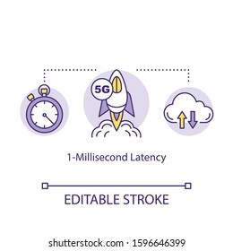 1-Millisecond latency concept icon. 5G technologies idea thin line illustration. Mobile internet speed. Online connection. Wireless technology. Vector isolated outline drawing. Editable stroke
