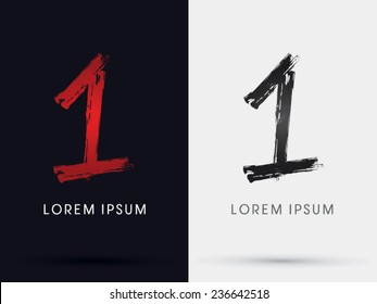 1,Number one,grungy font, brush, logo, symbol, icon, graphic, vector .