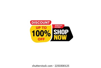 1O0 Percent SHOP NOW offer, clearance, promotion banner layout with sticker style. 