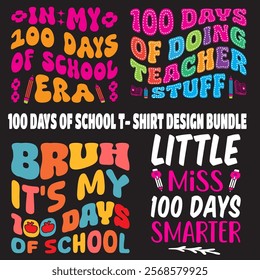 
1oo Days Of School T- Shirt Design Bundle  children, education, kindergarten, student, school, typography, teacher, back to school, study, print, shirt, class, colorful 

