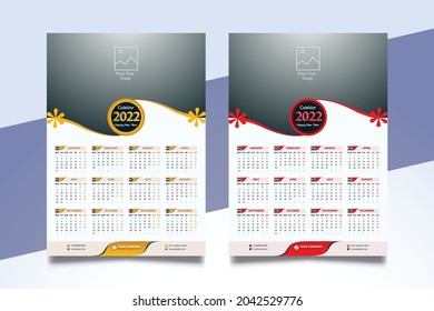 1page Wall calendar 2022 vector template design, Red and Yellow color you can use commercial your business.