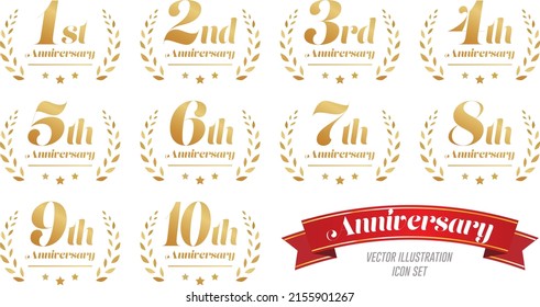 1st to 10th anniversary title logo icon set