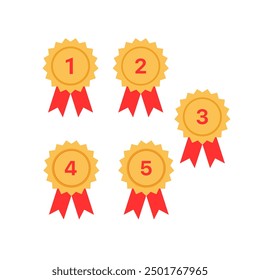 1st 2nd 3rd 4th 5th medal first place second third furth and fifth award winner badge guarantee winning prize ribbon symbol sign icon logo template Vector clip art