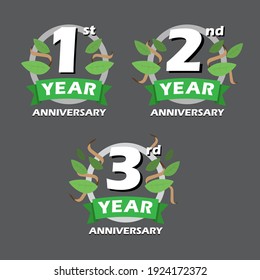 1st 2nd 3rd anniversary congratulations Leaf flat vector template