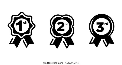 1st 2nd 3rd black medal first place second third award winner badge guarantee winning prize ribbon symbol sign icon logo template Vector clip art illustration
