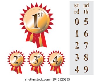 1st 2nd 3rd... gold meddles with ribbon vector in eps 10 format