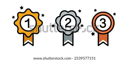 1st 2nd 3rd Gold Silver Bronze medal first place second third award winner badge guarantee winning prize ribbon symbol sign icon logo template Vector 10 eps.
