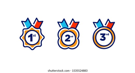 1st 2nd 3rd Medal First Place Second Third Award Winner Badge Guarantee Winning Prize Ribbon Symbol Sign Icon Logo Template Vector Clip Art Illustration