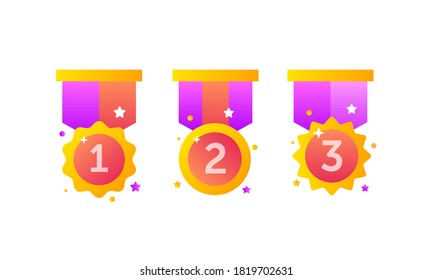 1st 2nd 3rd Medal First Place Second Third Award Winner Badge Guarantee Winning Prize Ribbon Symbol Sign Icon Logo Template Vector Clip Art Illustration