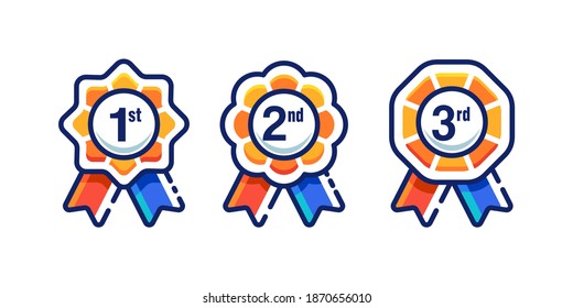 1st 2nd 3rd medal first place second third award winner colorful badge guarantee winning prize ribbon symbol sign icon logo template Vector clip art illustration set