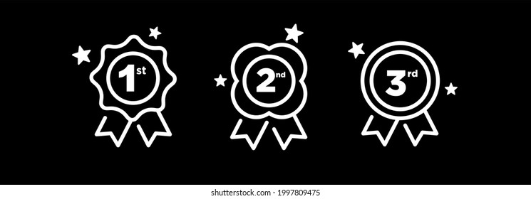 1st 2nd 3rd medal first place second third award winner badge guarantee winning prize ribbon symbol sign icon logo template Vector clip art illustration isolated on black background