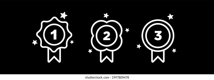 1st 2nd 3rd medal first place second third award winner badge guarantee winning prize ribbon symbol sign icon logo template Vector clip art illustration isolated on black background