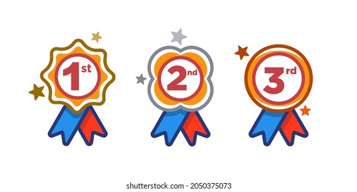 1st 2nd 3rd medal first place second third award winner badge guarantee winning prize ribbon symbol sign icon logo template Vector clip art illustration