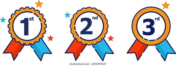 1st 2nd 3rd medal first place second third award winner badge guarantee winning prize ribbon symbol sign icon logo template Vector clip art illustration