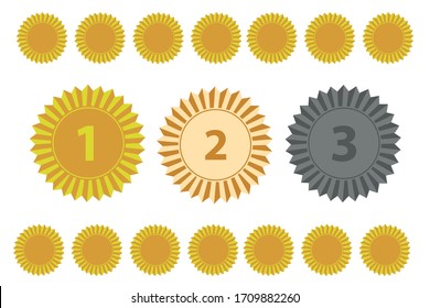 1ª, 2ª, 3ª medallas, primer, segundo, tercero, galardonado, insignia que garantiza un premio ganador. Vector