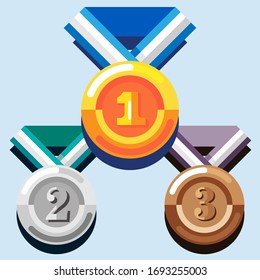 1st 2nd 3rd Medals Gold Silver Bronze icon vector