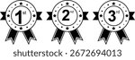 1st 2nd 3rd Place Award Ribbon Badge Vector Set, Competition Medal Icons, Winner Certificate Seal, Achievement Sticker Design