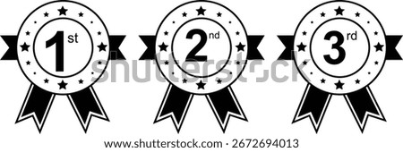 1st 2nd 3rd Place Award Ribbon Badge Vector Set, Competition Medal Icons, Winner Certificate Seal, Achievement Sticker Design