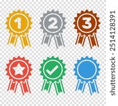 1st 2nd 3rd place awards, top rated sign, best choice pictogram, certified badge, flat solid colorful vector set