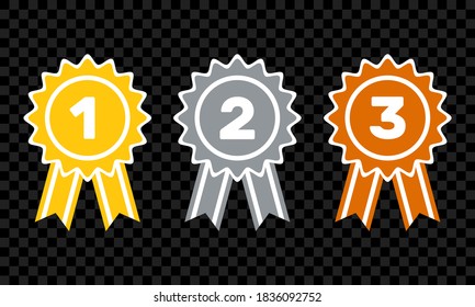 1st 2nd 3rd place awards with ribbons, flat vector set