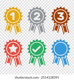 1st 2nd 3rd place awards, top rated sign, best choice pictogram, certified badge, flat solid colorful vector set