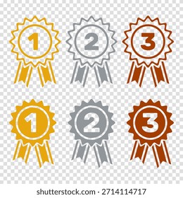 1er 2do 3er lugar de premios, Vector sólido plano y contorno conjunto