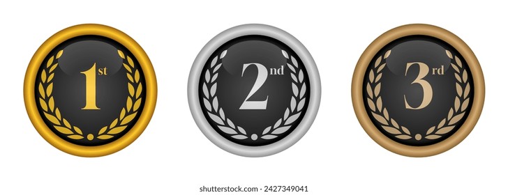 1er, 2do y 3er lugar campeón pin badge vector. oro, plata y bronce